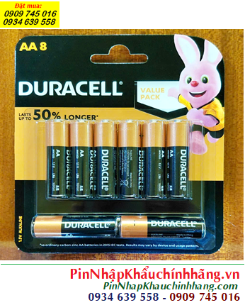 Duracell LR6 MN1500-B8, Pin AA 1.5v alkaline Duracell LR6 MN1500B8 (Lasts up to 50% longer) /Vỉ 08 viên